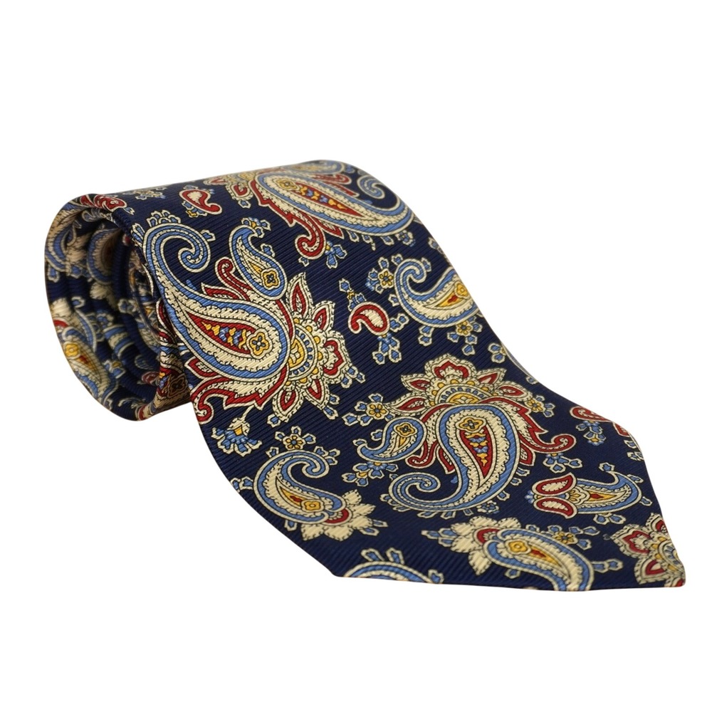Lauren Ralph Lauren Tie Men Blue Paisley Silk Hand Finished Necktie Made in USA